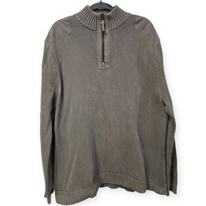 Eddie Bauer Mens XL 1/4 Zip Sweater Shoulder Elbow Patches Green Khaki Knit